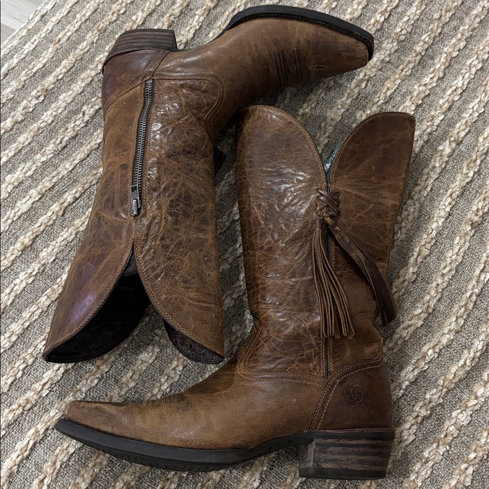 Ariat Women Brown Zipper Tassel Cowboy Leather Western Boots Size 8 - Picture 16 of 16